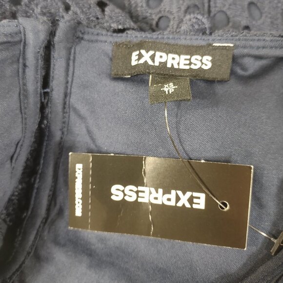 NWT Express dark blue eyelet lace flutter sleeve blouse shirt womens size XS - Picture 9 of 10